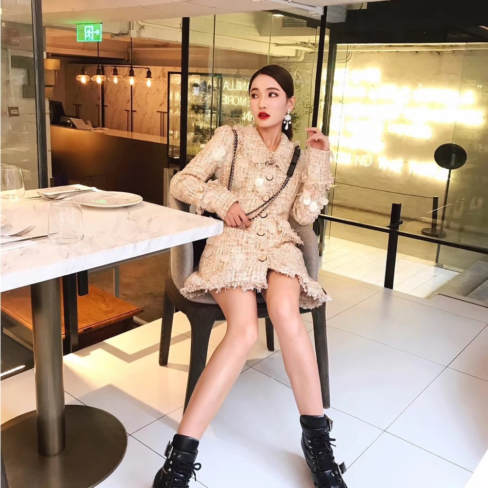 June Eleven Tweed Blazer Dress with Fringe Details - Picture 2 of 11